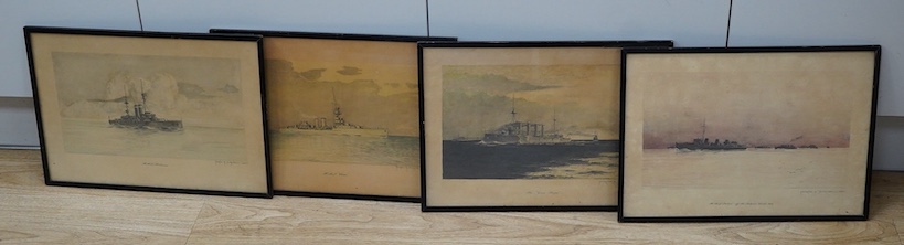 Harold H. Swayne (20th. C), maritime scenes to include ‘HMS Falcon off the Belgian Coast, 1914’, each signed, dated 1934 and inscribed, set of four pencil sketches, 28 x 40cm